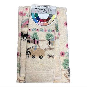 horse carriage towel set Vintage 3 piece